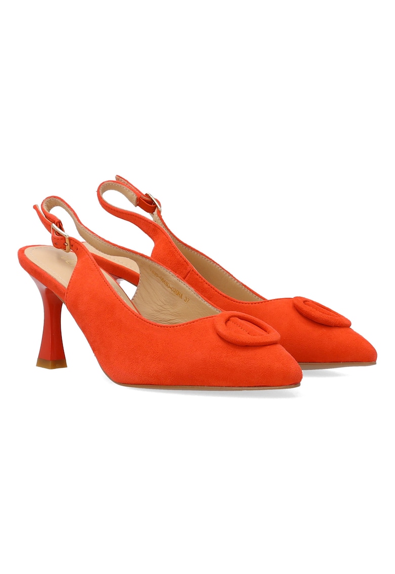 Pantofi stiletto de piele intoarsa si catarame