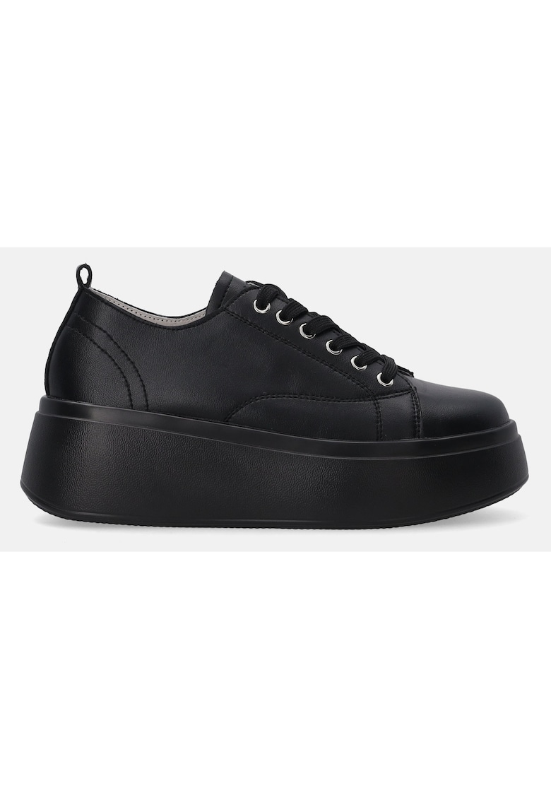 Pantofi sport flatform din piele cu imprimeu uni