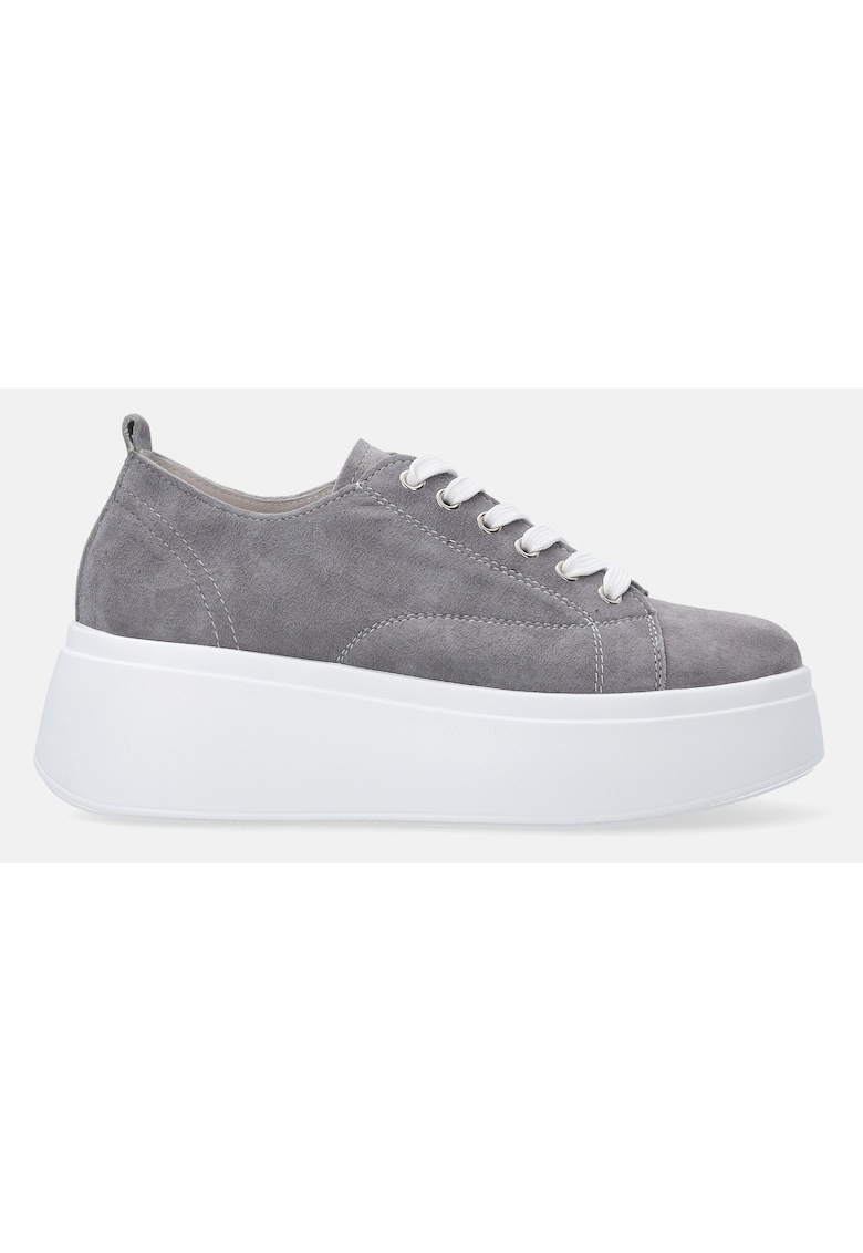 Pantofi sport flatform din piele intoarsa cu varf rotund