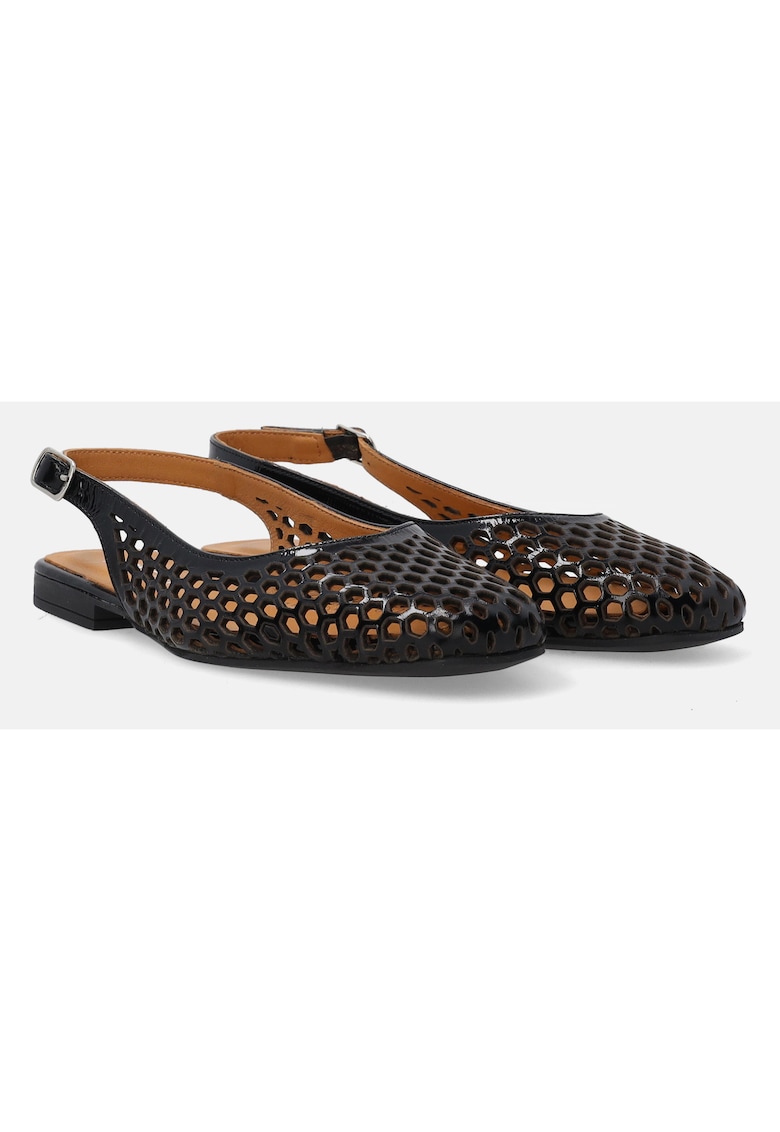 Pantofi slingback din piele lacuita cu perforatii