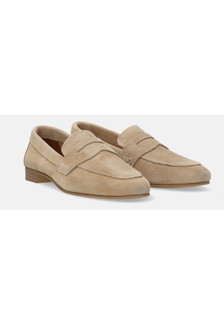 Pantofi loafer cu varf rotund din piele intoarsa