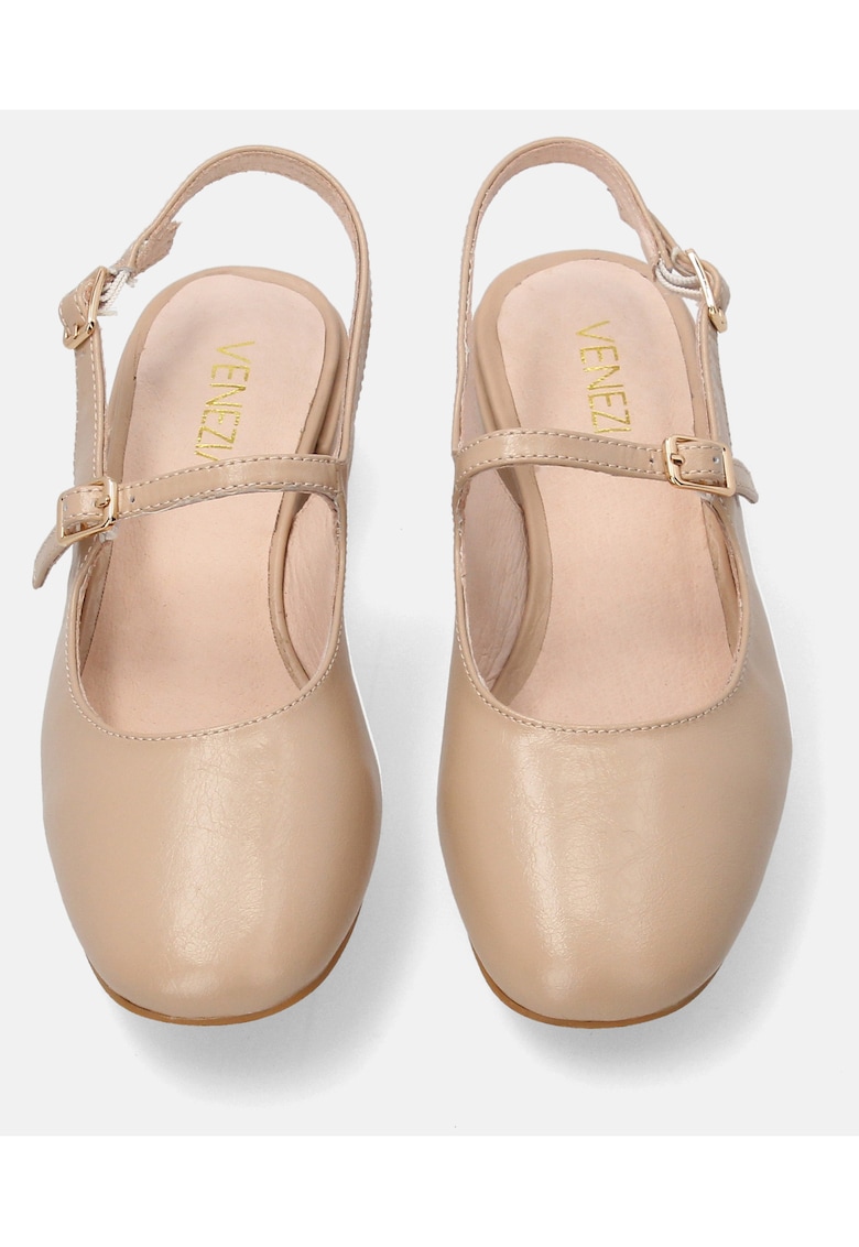Pantofi rotunzi sling-back din piele naturala