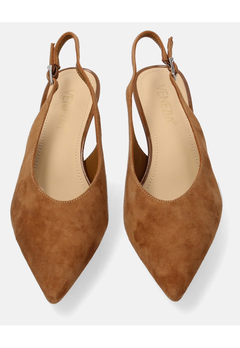 Pantofi sling-back din piele intoarsa cu varf ascutit