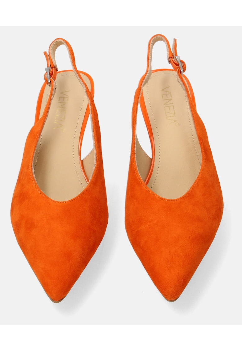 Pantofi sling-back din piele intoarsa cu toc stil kitten