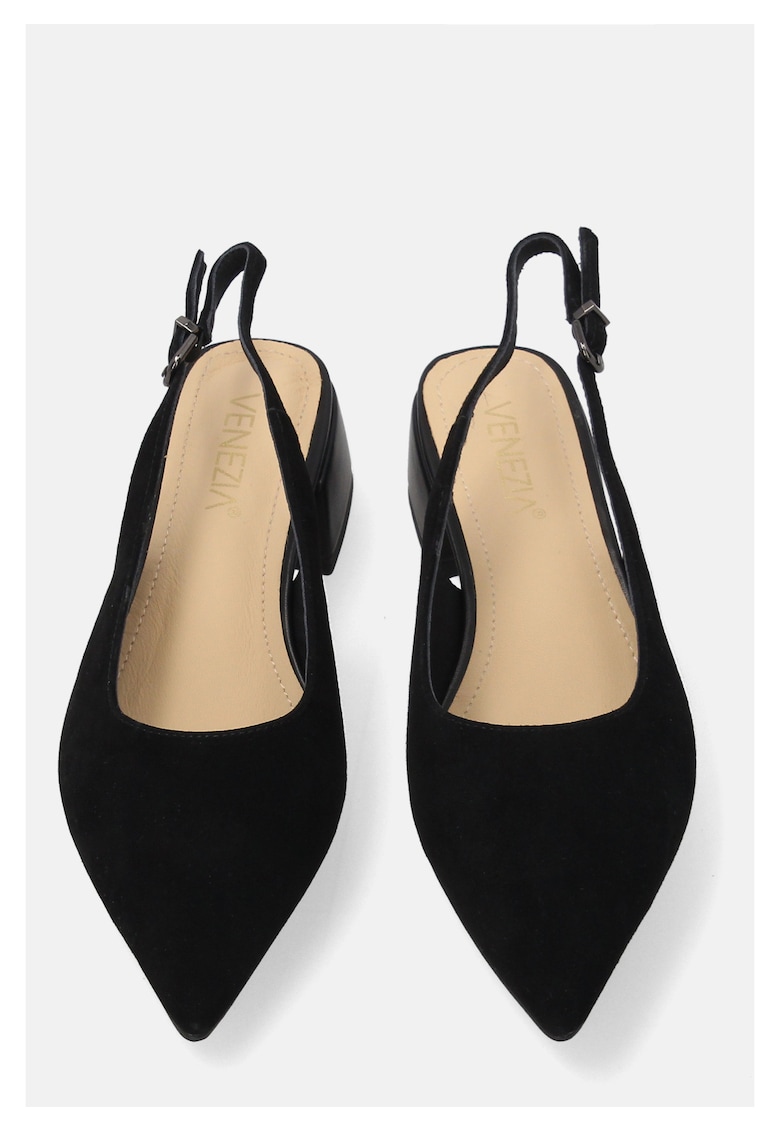 Pantofi sling-back cu varf ascutit din piele intoarsa