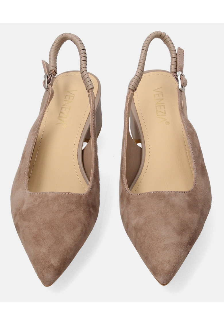 Pantofi sling-back din piele intoarsa cu toc masiv