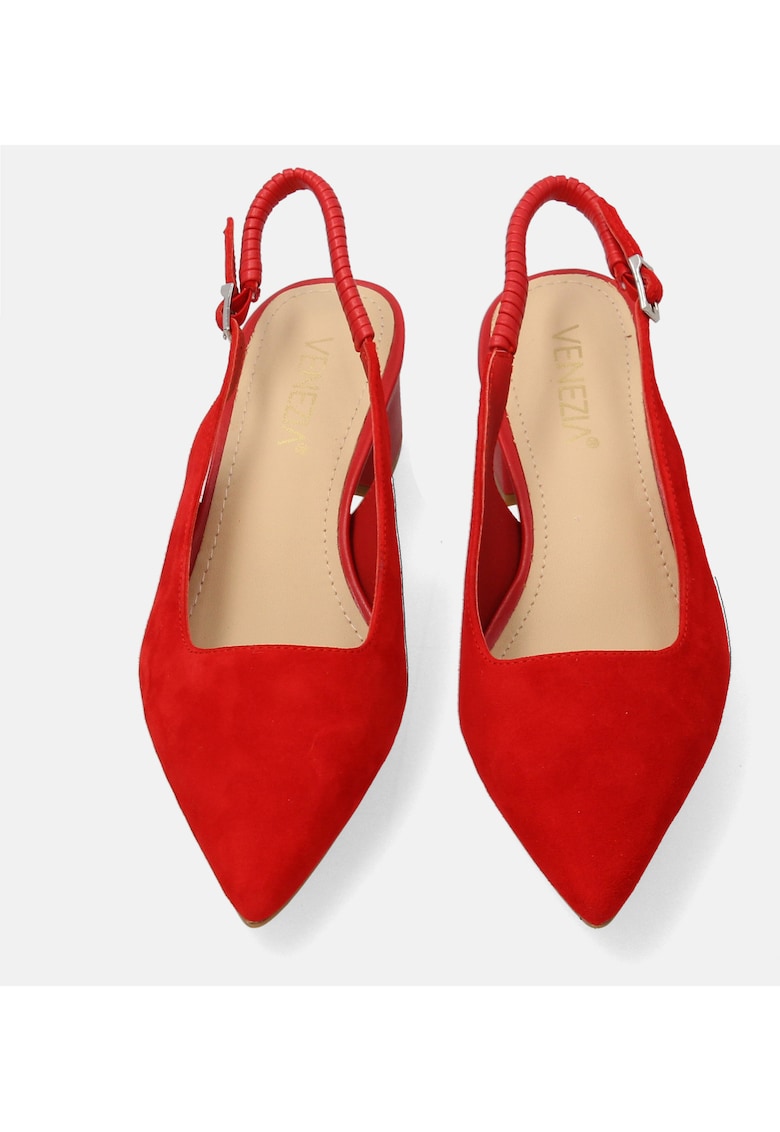 Pantofi sling-back din piele intoarsa cu varf ascutit si toc masiv