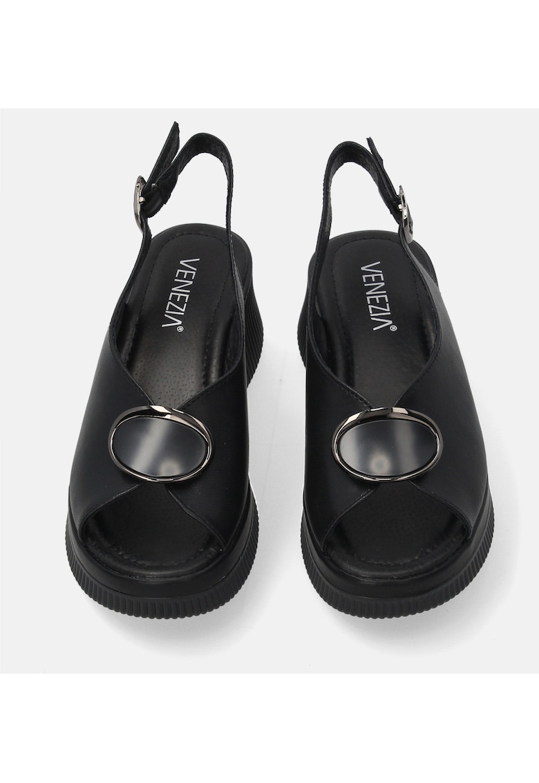 Sandale wedge din piele naturala cu catarama