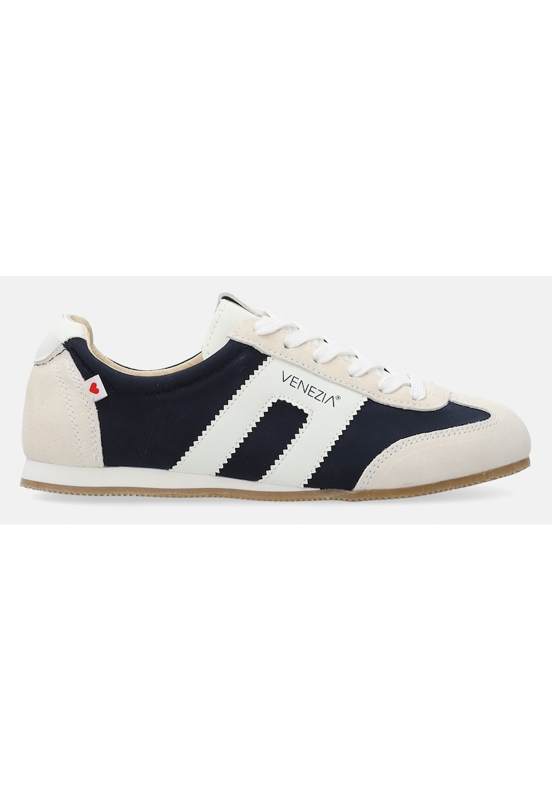Pantofi sport cu garnituri din piele intoarsa si profil jos