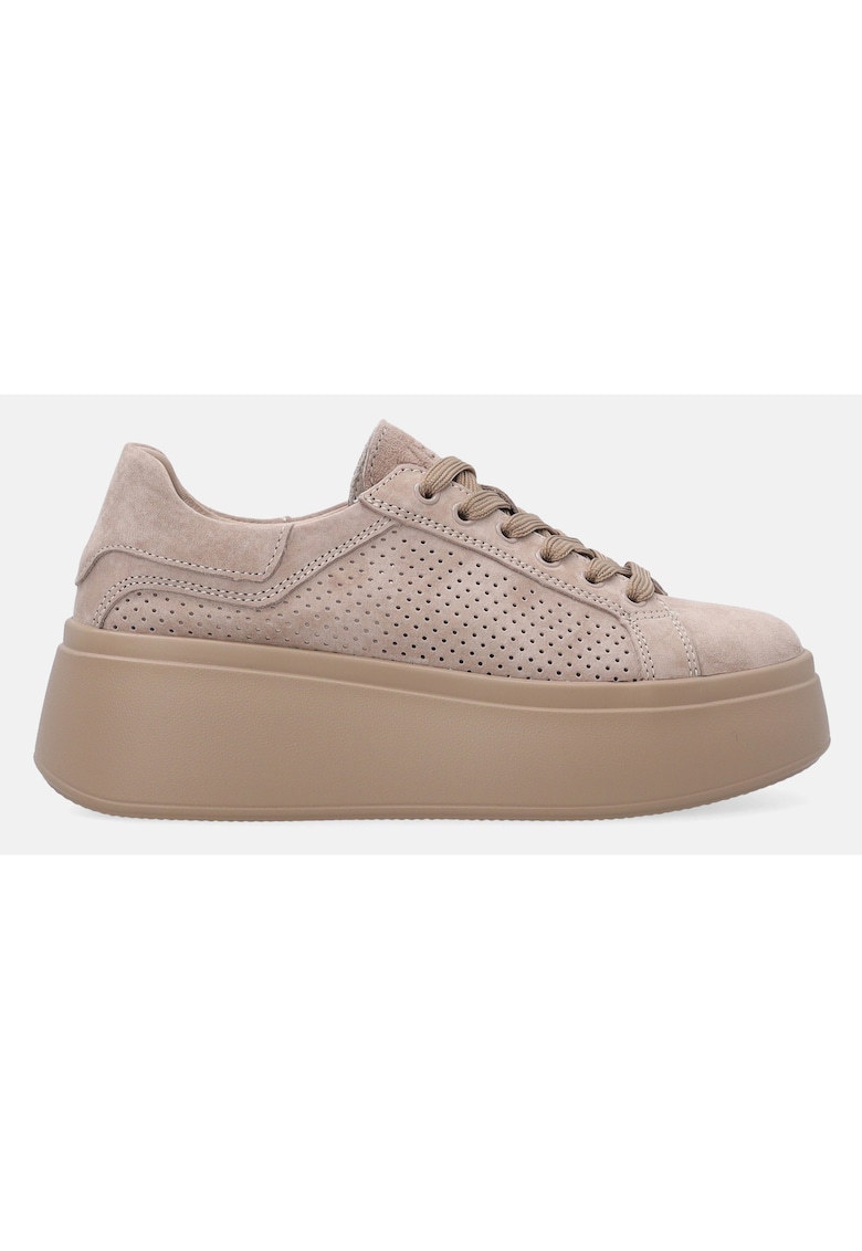 Pantofi sport wedge din piele intoarsa cu model ajurat