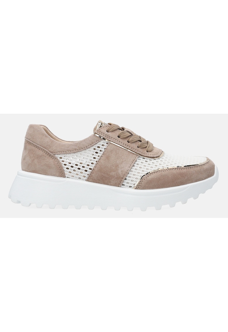 Pantofi sport cu perforatii si garnituri din piele intoarsa