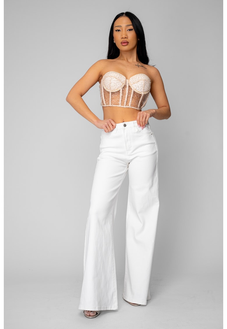 Blugi elastici evazati din denim Off White 20787 - Alb optic