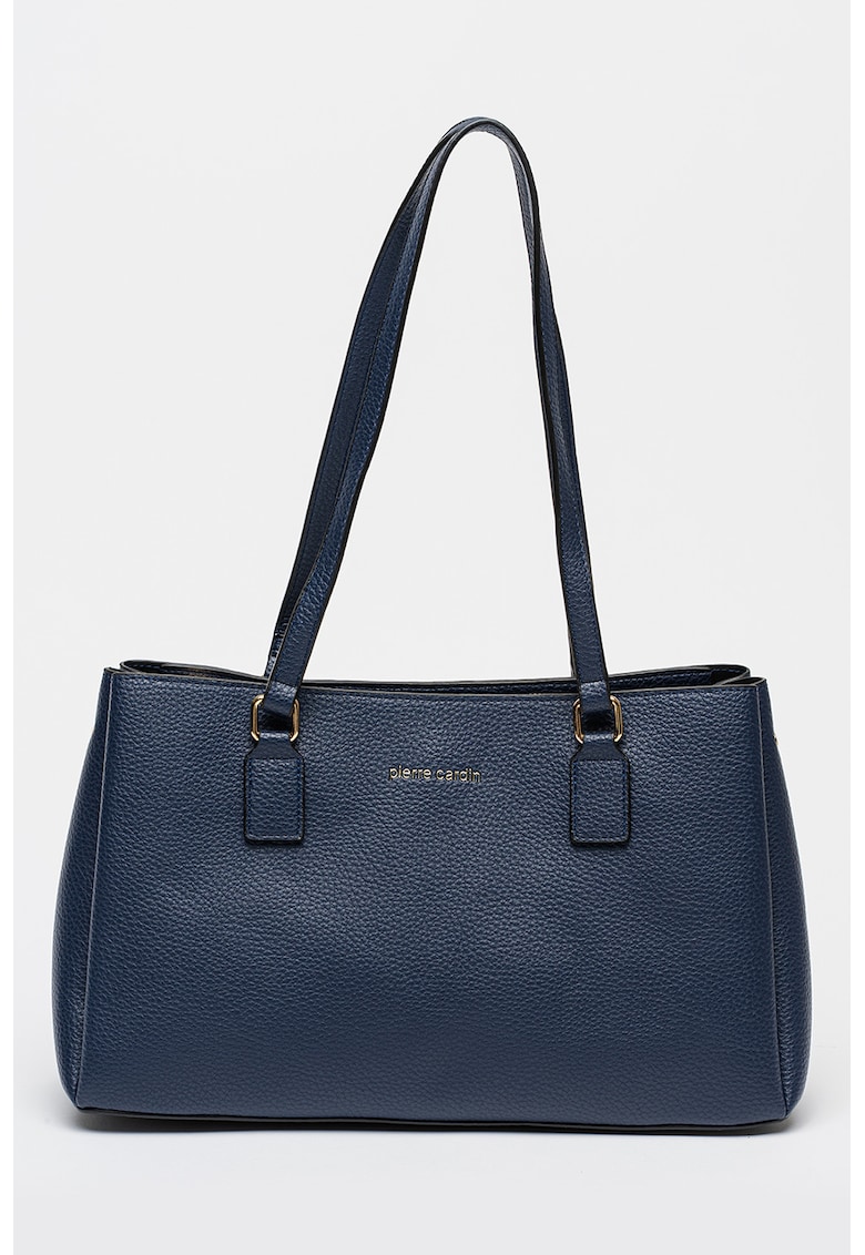 Geanta shopper de piele ecologica cu aspect granulat - Bleumarin