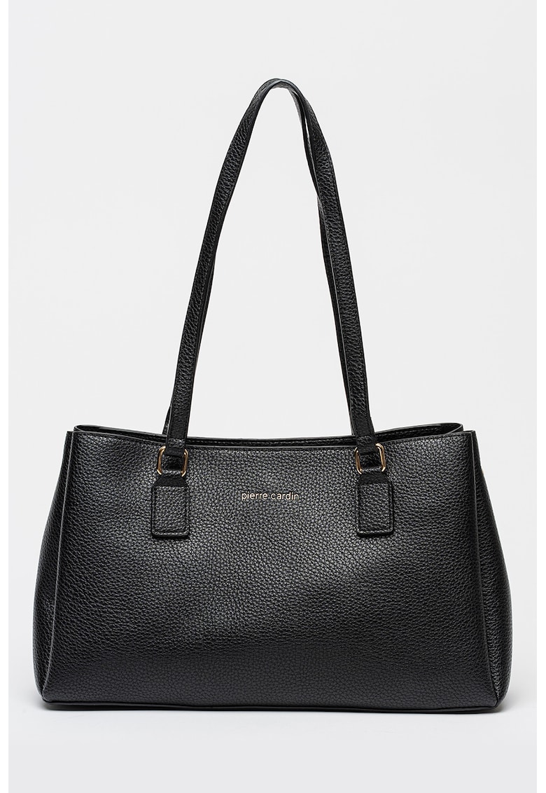 Geanta shopper de piele ecologica cu aspect granulat - Negru