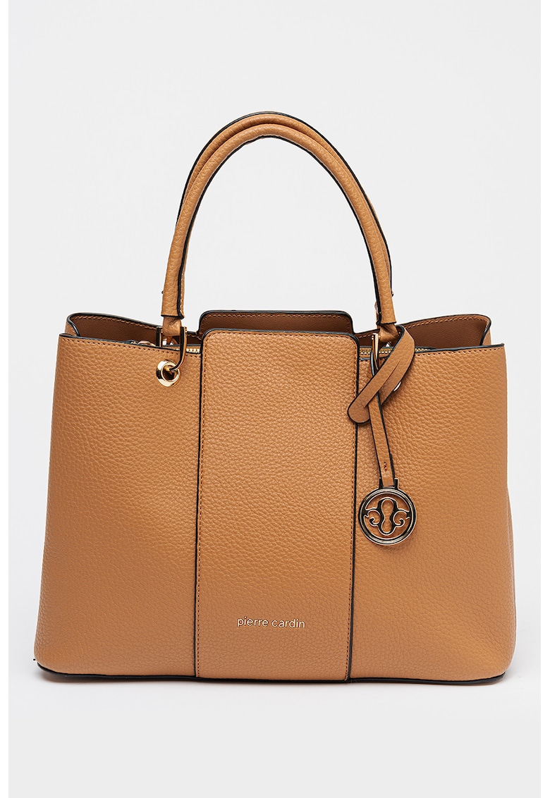 Geanta shopper de piele ecologica cu 3 compartimente - Caramel