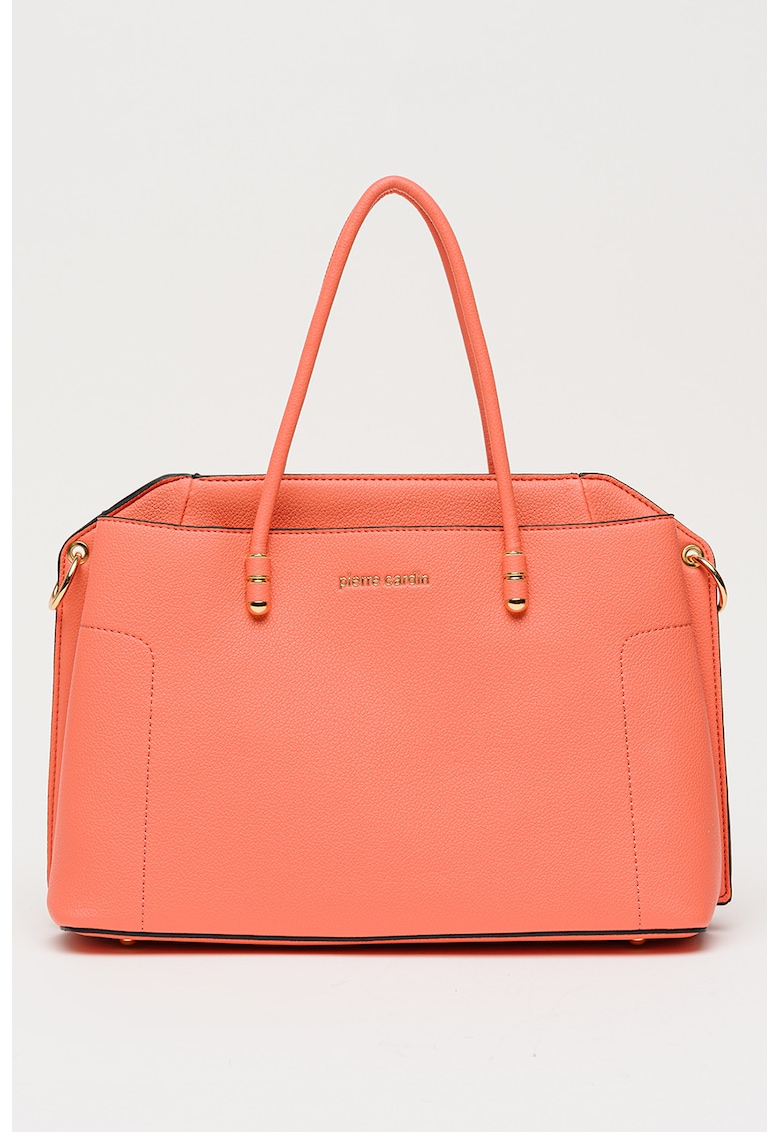 Geanta shopper de piele ecologica cu 2 compartimente - Coral