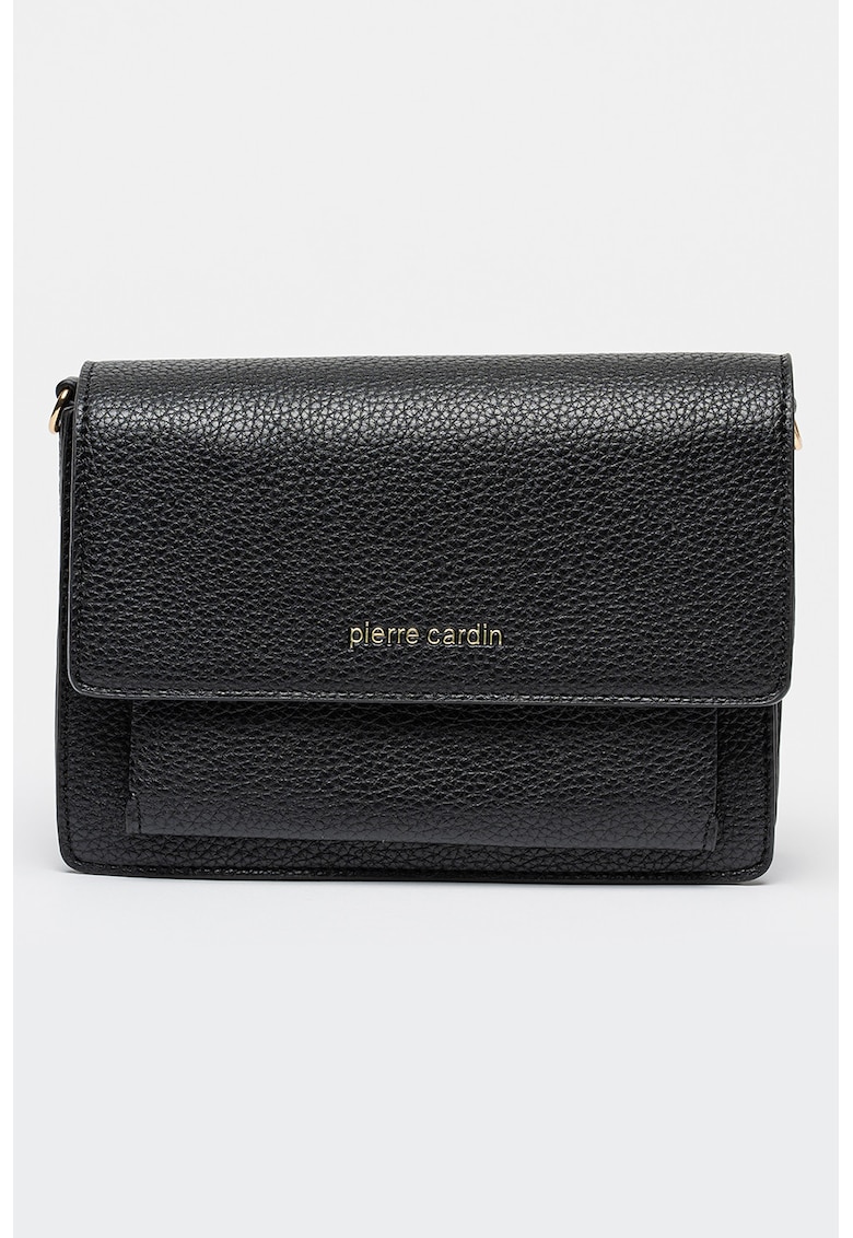 Geanta crossbody de piele ecologica cu clapa - Negru