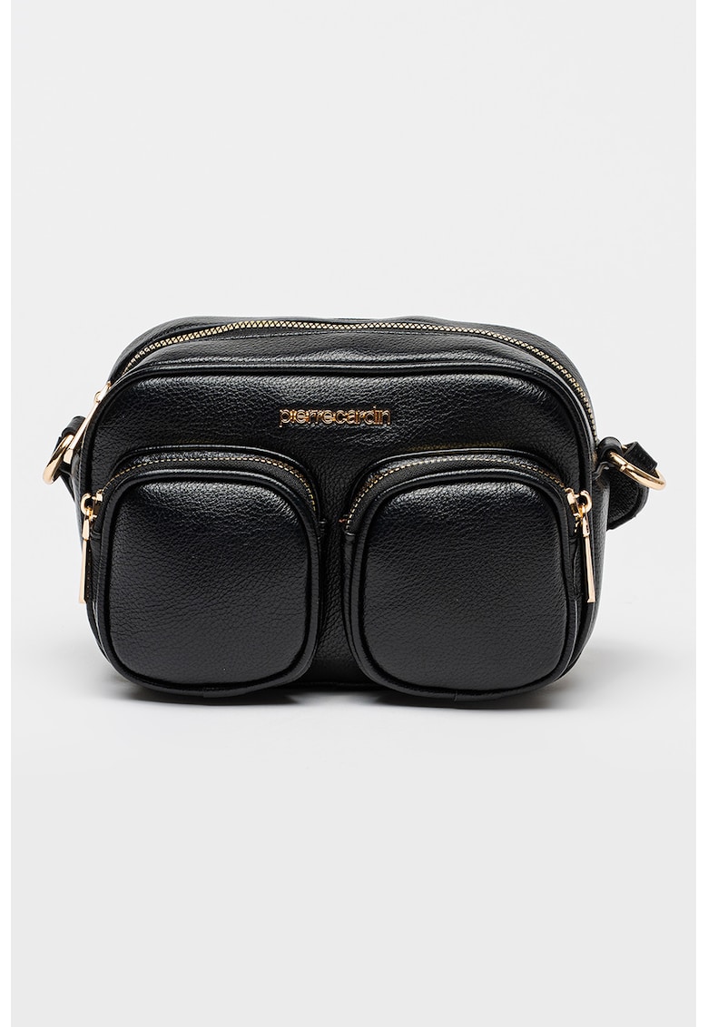 Geanta crossbody de piele ecologica cu buzunare multiple - Negru