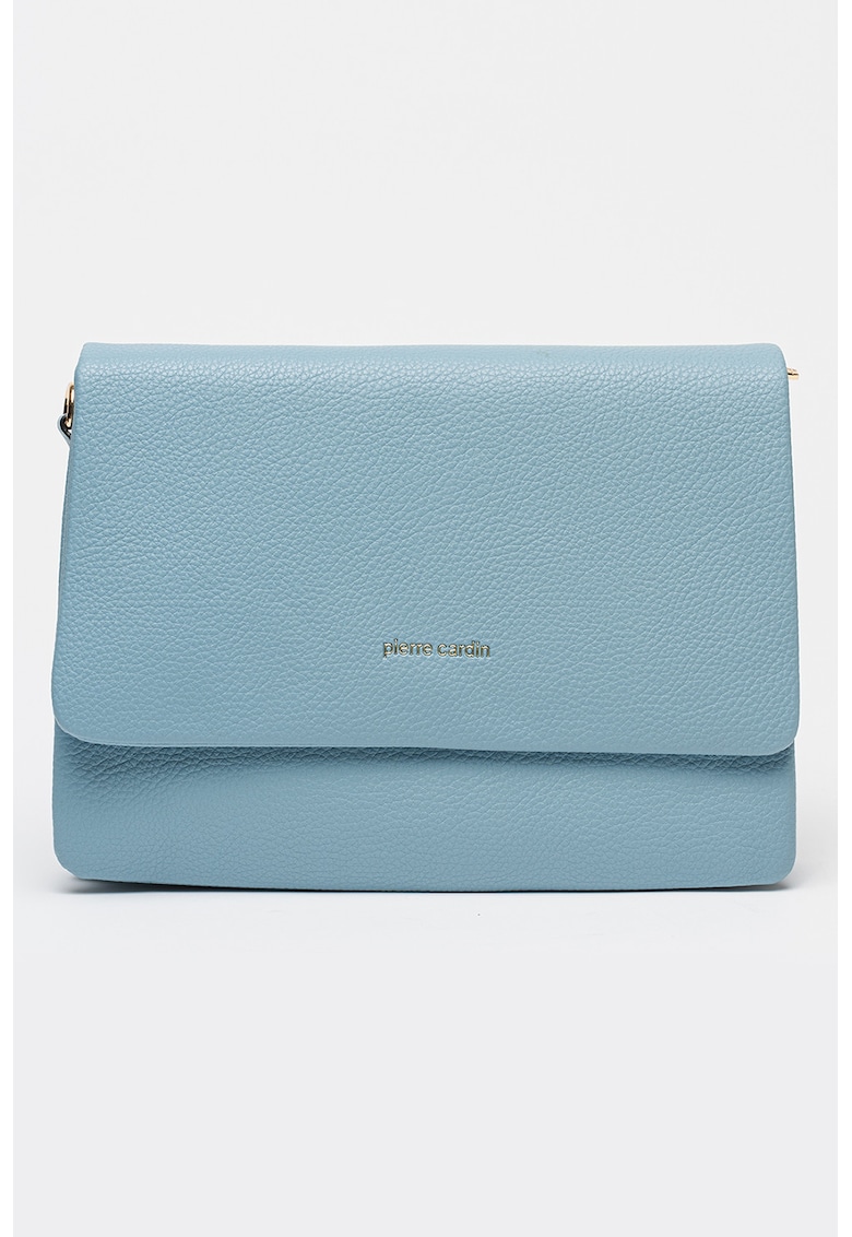 Geanta crossbody cu clapa si bareta detasabila - Albastru azur