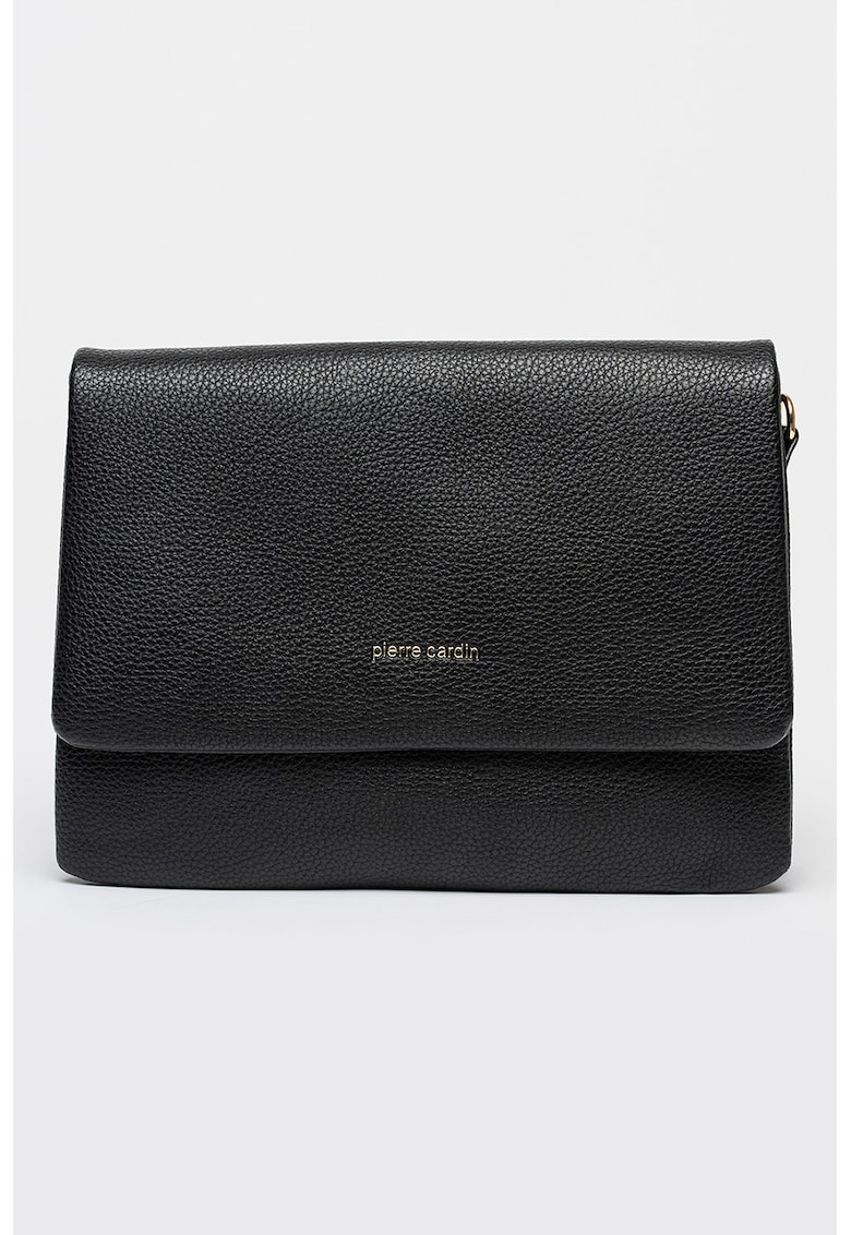 Geanta crossbody cu clapa si bareta detasabila - Negru