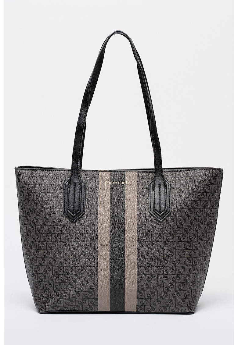 Geanta shopper cu model si fermoar - Negru