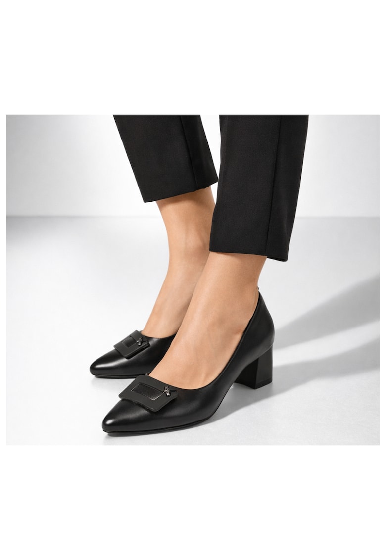 Pantofi din piele cu varf ascutit - Negru - Negru