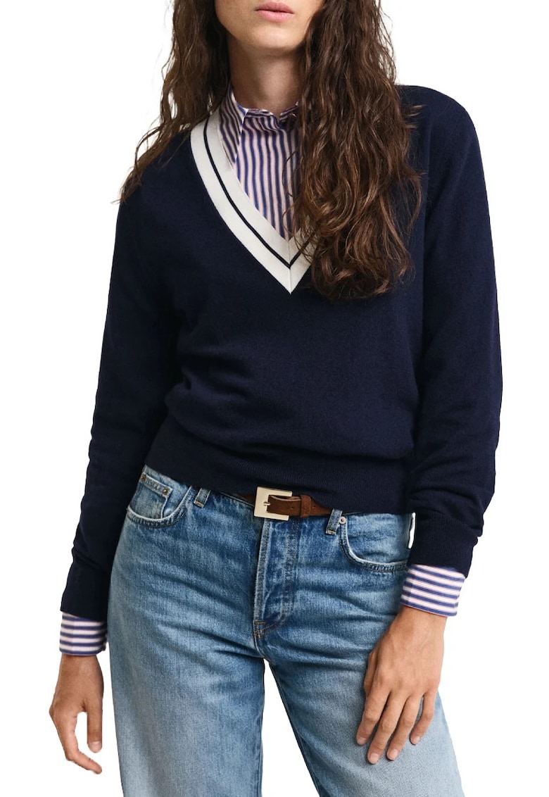 Pulover dama in V Gant 4805303 - Bleumarin