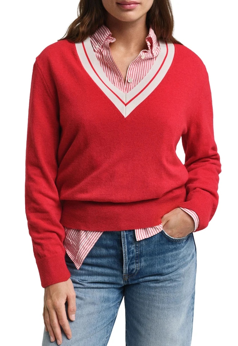 Pulover dama in V Gant 4805303 - Rosu