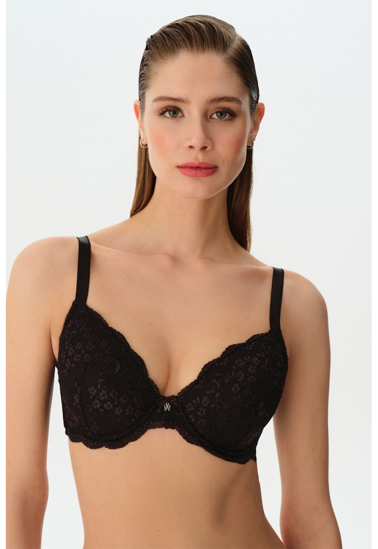 Sutien cu dantela cu model floral Classic - Negru
