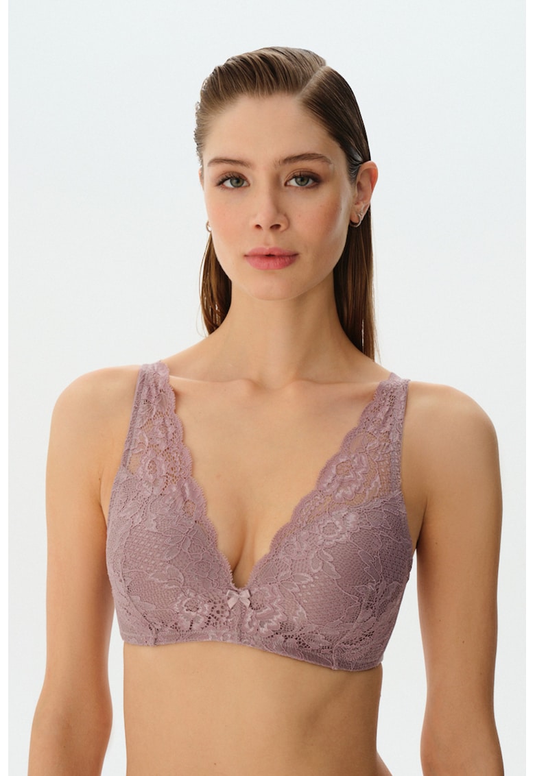 Sutien cu burete si dantela - Roz prafuit -