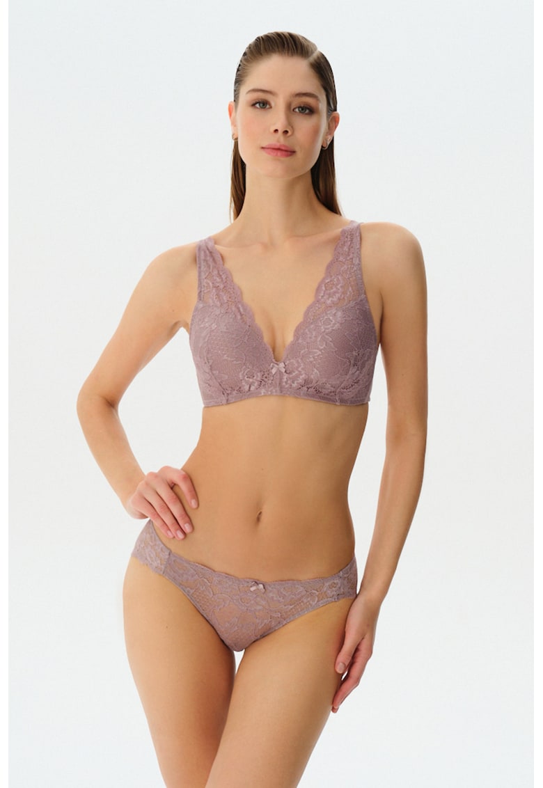 Chiloti brazilieni din dantela cu talie joasa - Roz prafuit -