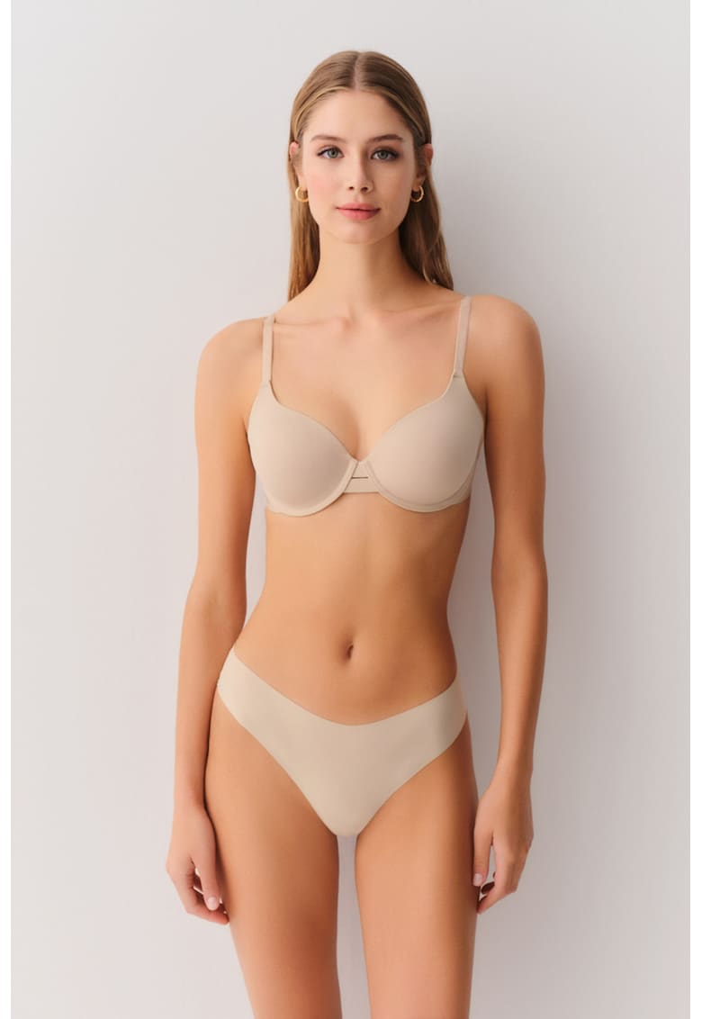 Chiloti hipster cu linia taliei in V - fara cusaturi - Bej deschis -