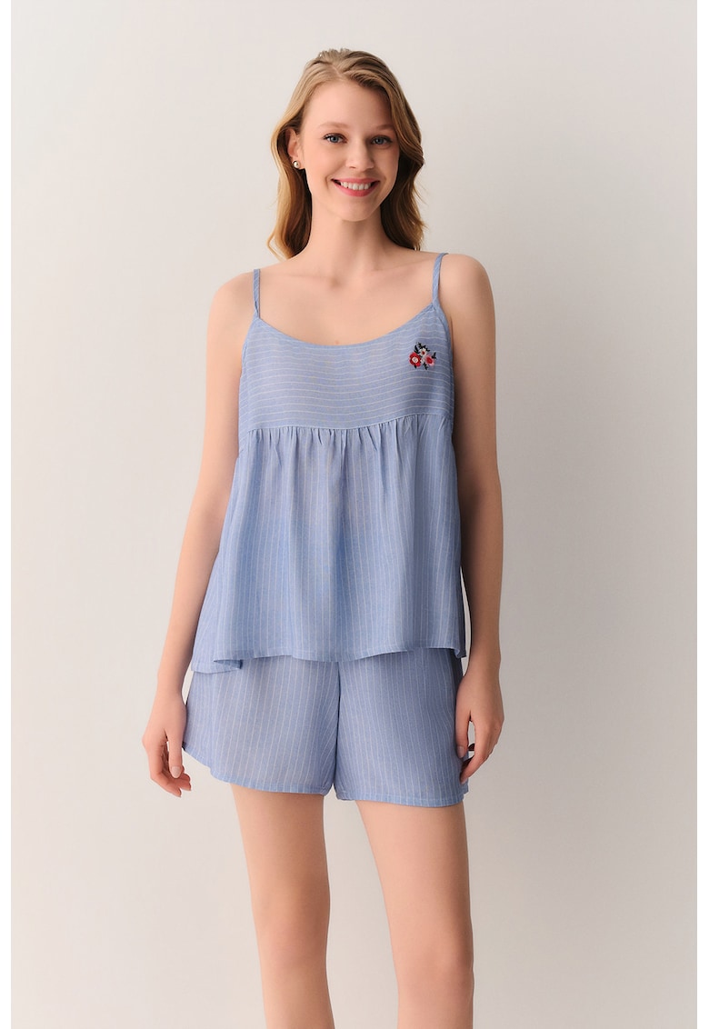 Pijama lejera cu model in dungi si bretele inguste - Albastru deschis -