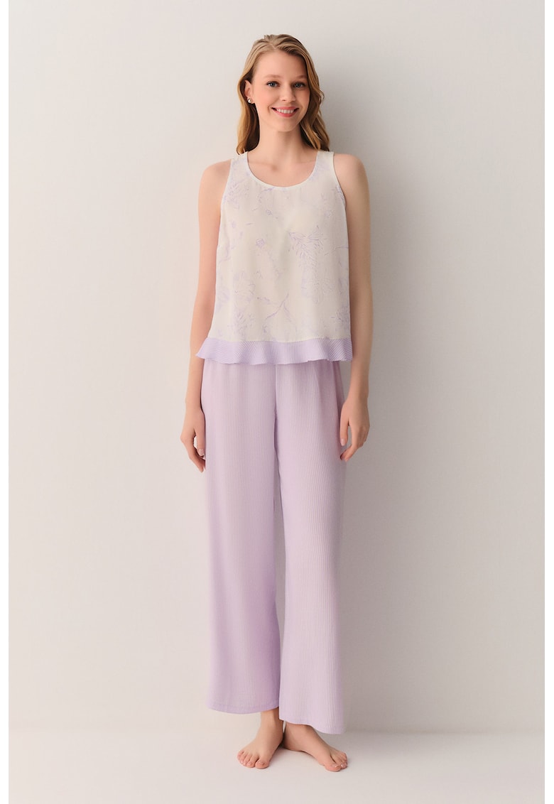 Pijama fara maneci cu model - Lila -