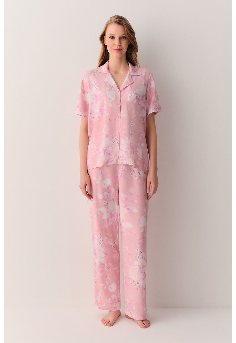 Pijama cu imprimeu floral - Roz