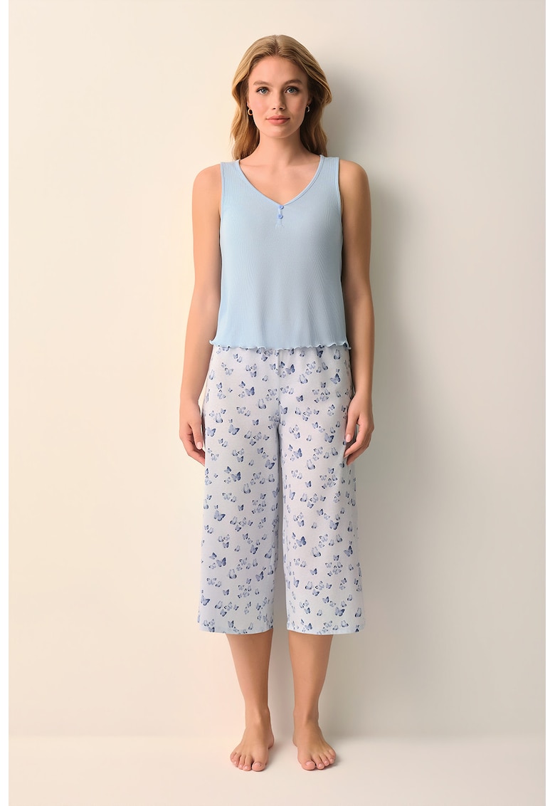 Pijama cu pantaloni 3/4 - Albastru deschis -