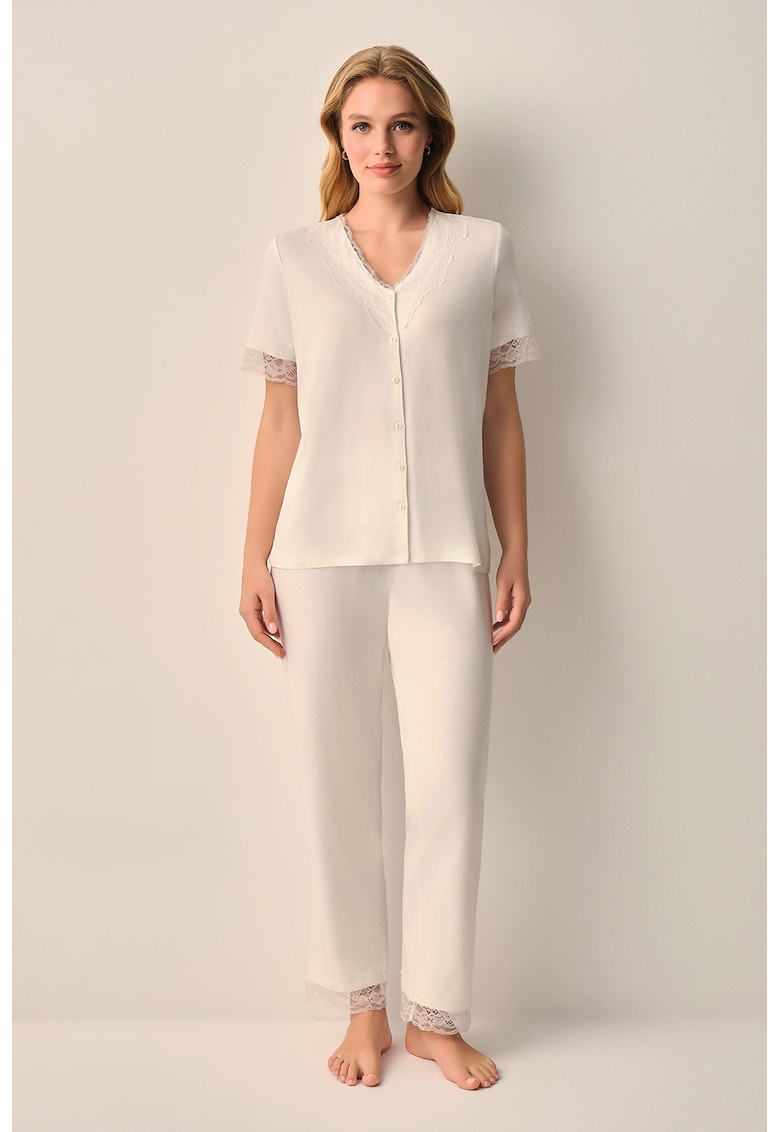 Pijama cu model uni - Alb murdar -