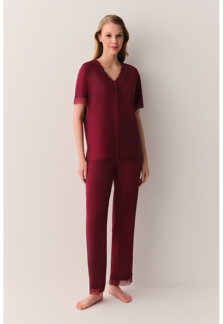 Pijama cu model uni - Visiniu -