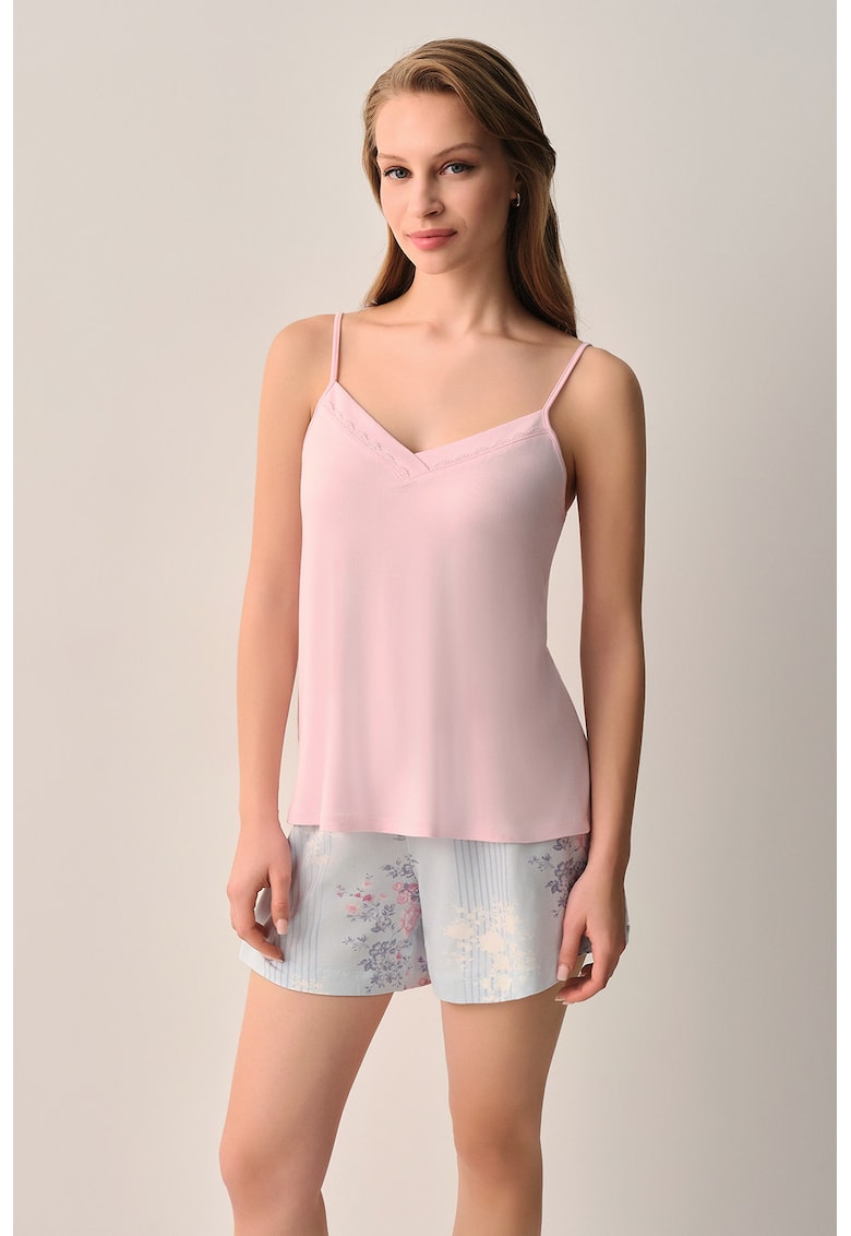 Pijama cu bretele inguste - Albastru glaciar - Roz pal -
