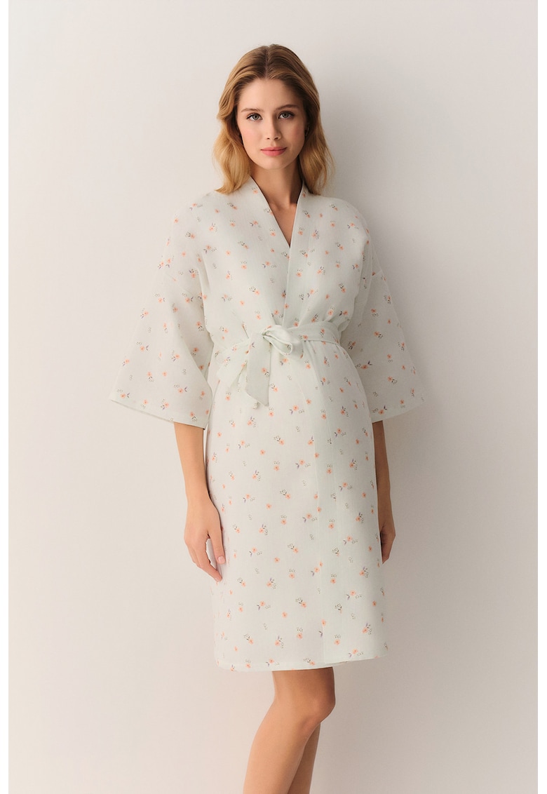 Camasa de noapte cu model floral pentru gravide - Alb -
