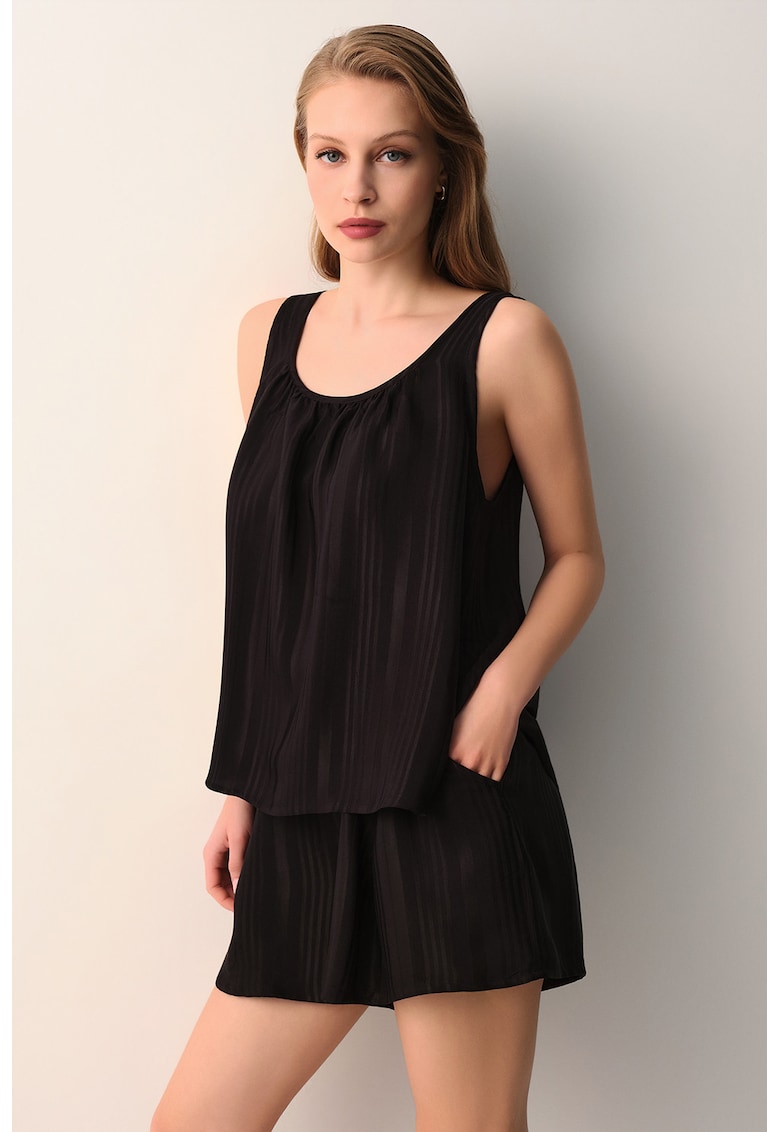 Pijama scurta si lejera cu buzunare laterale - Negru -