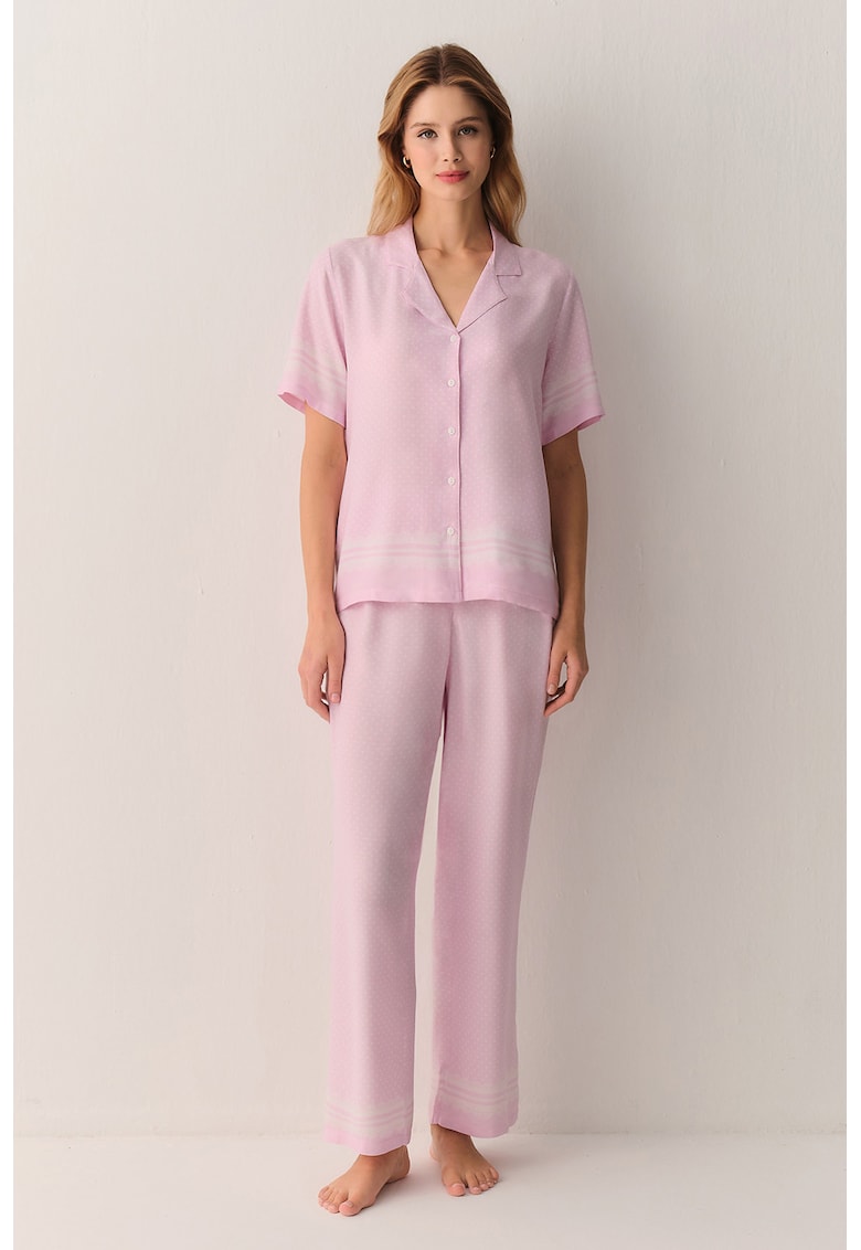Pijama lunga cu imprimeu cu buline - Roz