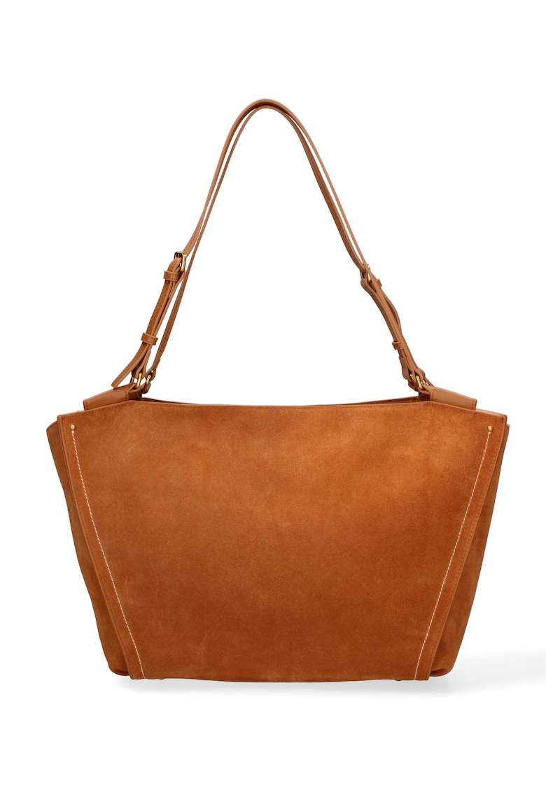 Geanta shopper de piele intoarsa cu bareta Evanthe Chic - Maro camel