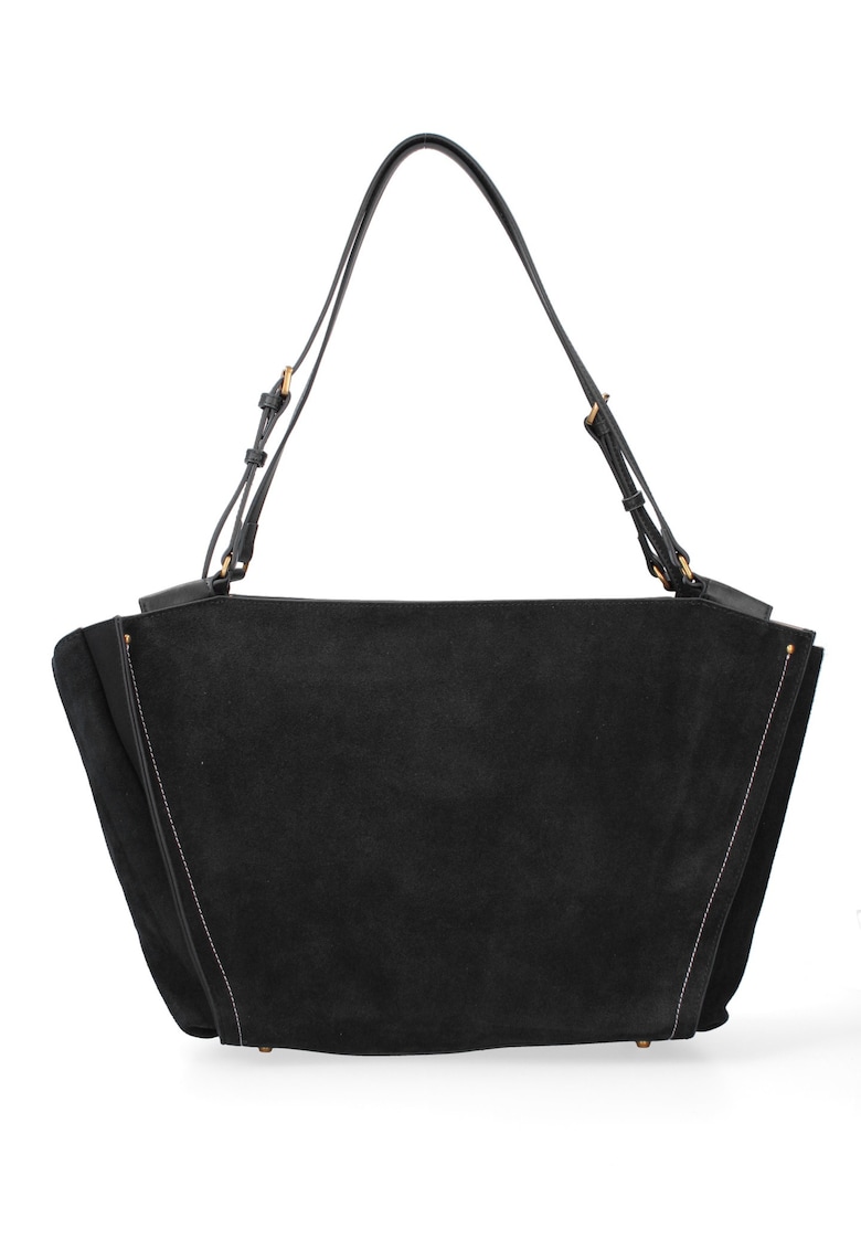 Geanta shopper de piele intoarsa cu bareta Evanthe Chic - Negru