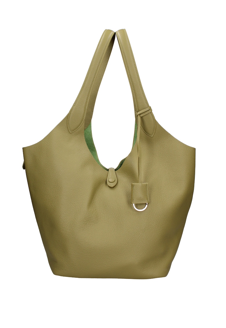 Geanta de piele intoarsa cu bareta si etui interior Carys Chic - Verde