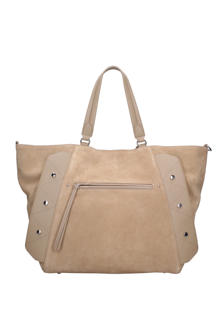 Geanta de piele intoarsa cu bareta Valeria Elite - Maro camel