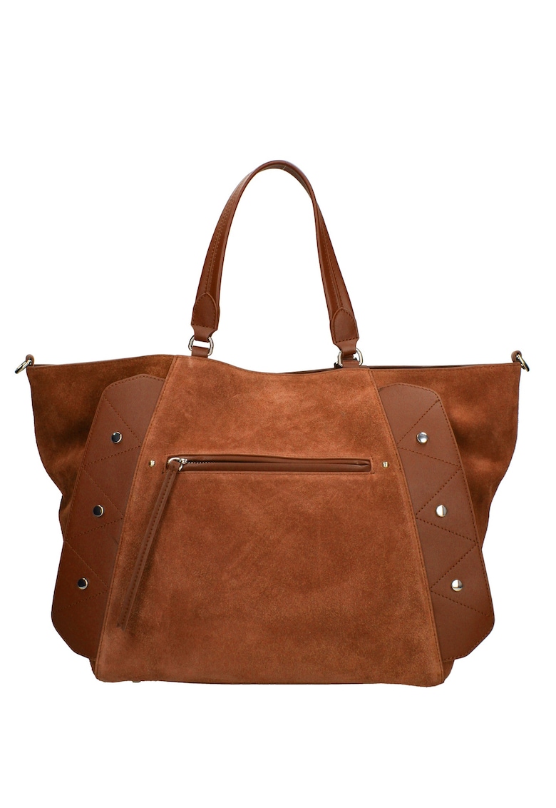 Geanta de piele intoarsa cu bareta Valeria Elite - Maro inchis