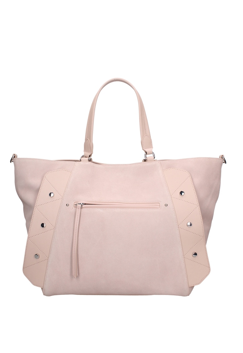 Geanta de piele intoarsa cu bareta Valeria Elite - Roz pal