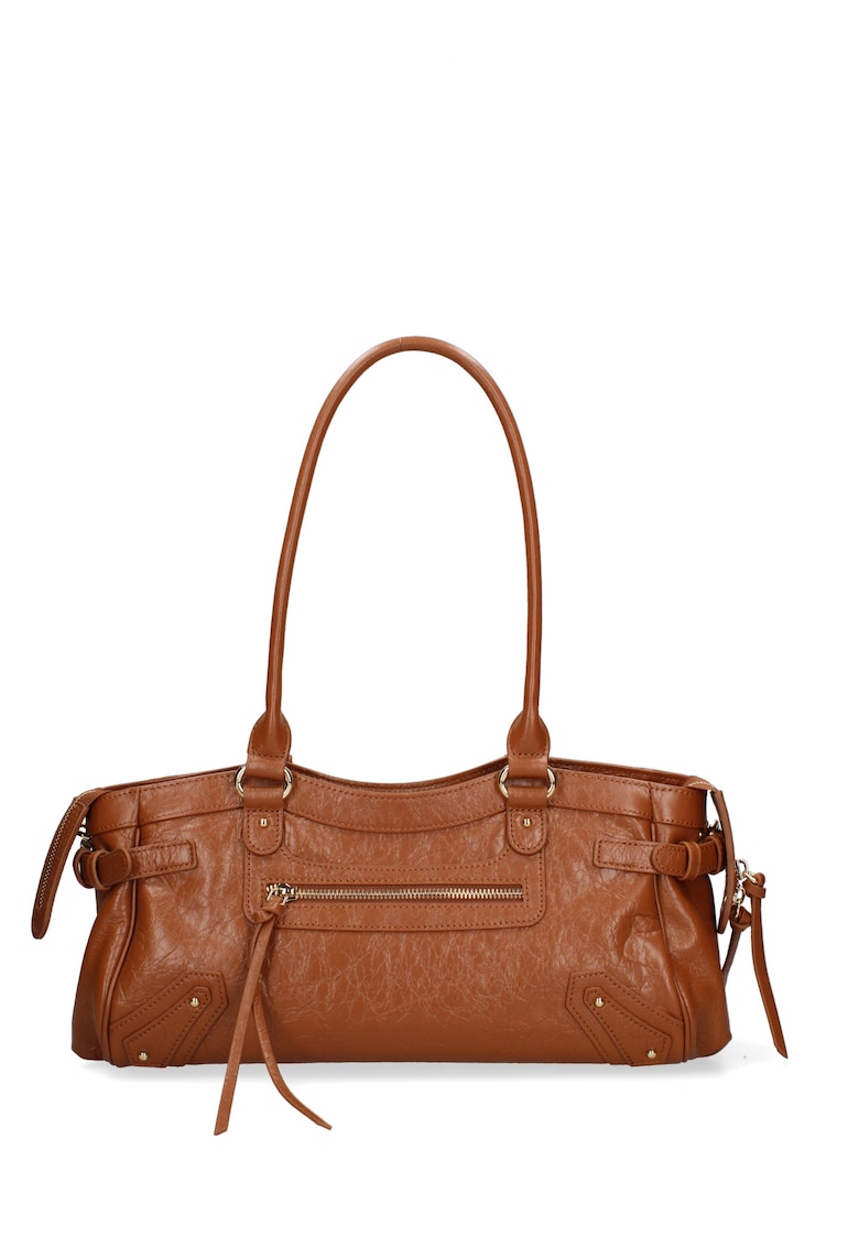 Geanta de piele cu bareta Zefira Lux - Maro inchis