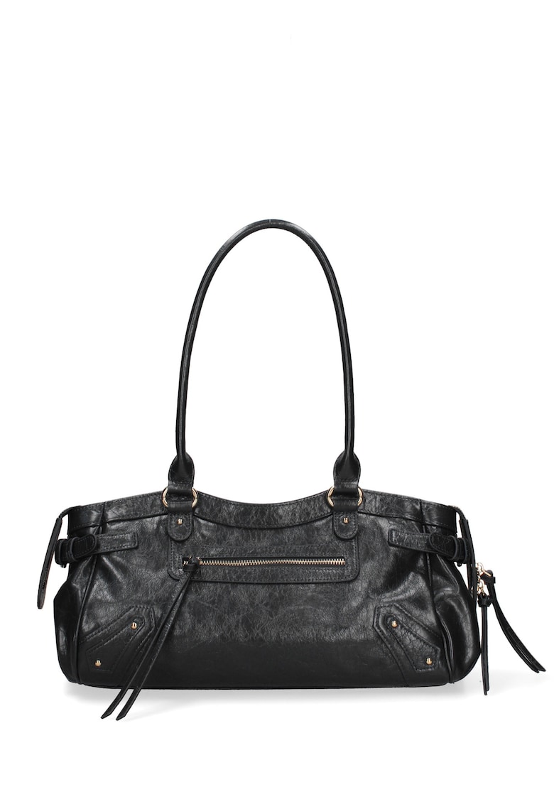Geanta de piele cu bareta Zefira Lux - Negru